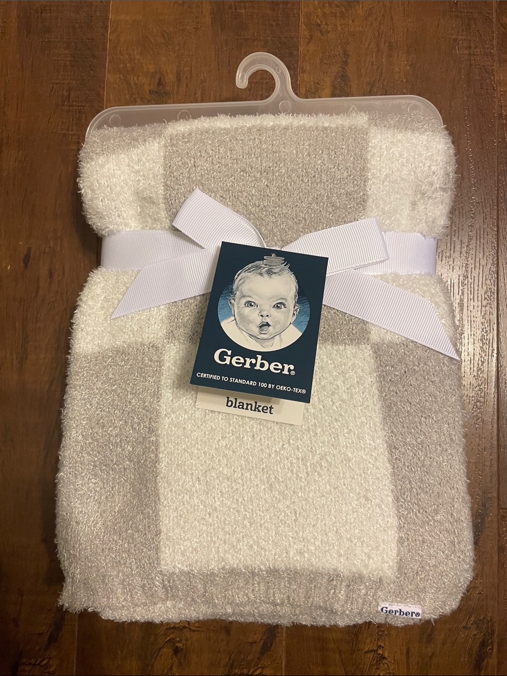 Gerber Minky Throw Cream and White Striped Baby Blanket